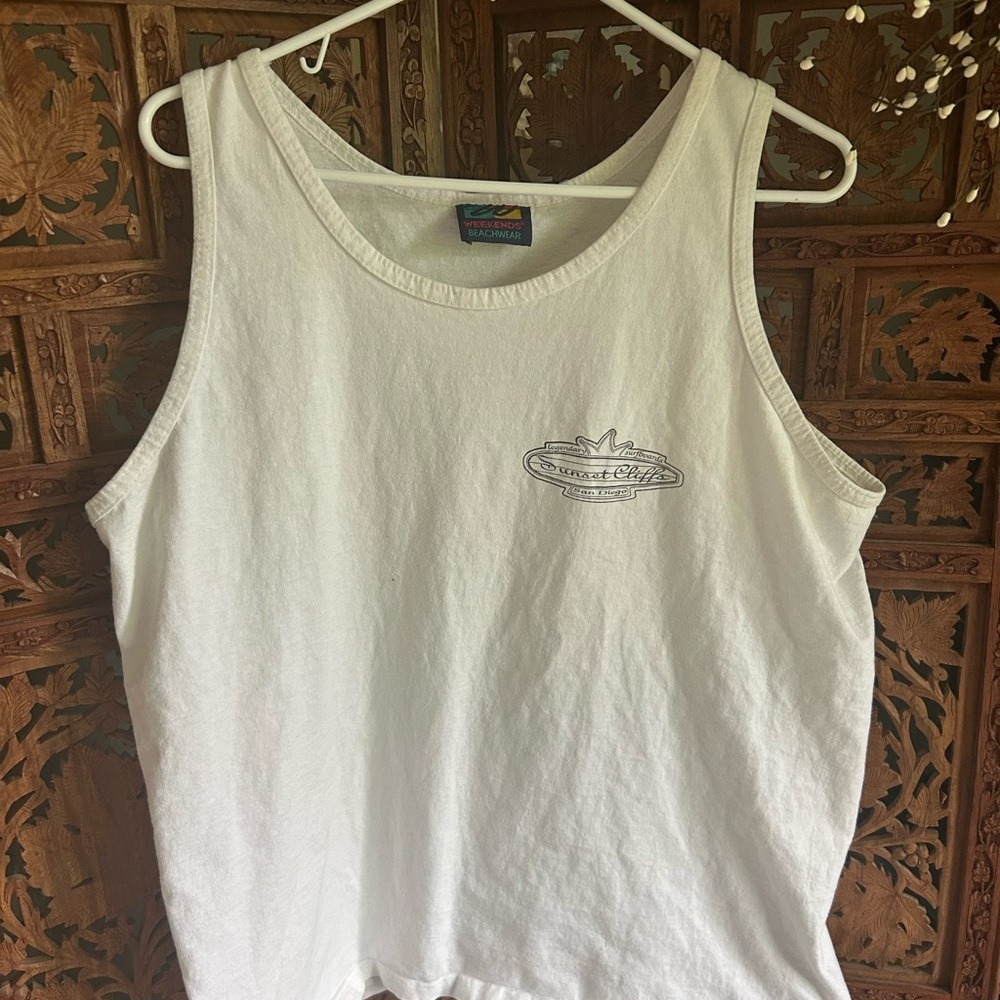 Vintage 90s Weekends Beachwear Surf Tank Top Made in USA | White Sleeveless Tee